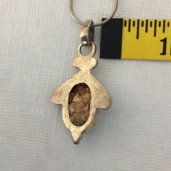 Woman’s Elegant Sliver and Turquoise Pendant Necklace - Picture 5 of 6